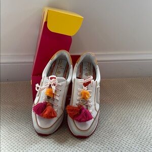 Birdies Orange and White Sneakers with Vibrant Tassels